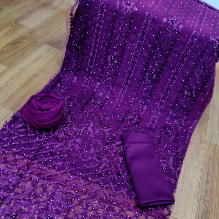 Kusiana Febrics Georgette Embroidery Stitched